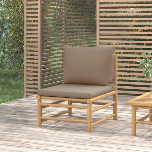 VidaXL Srednja vrtna sofa od bambusa sa smeđesivim jastucima Slike