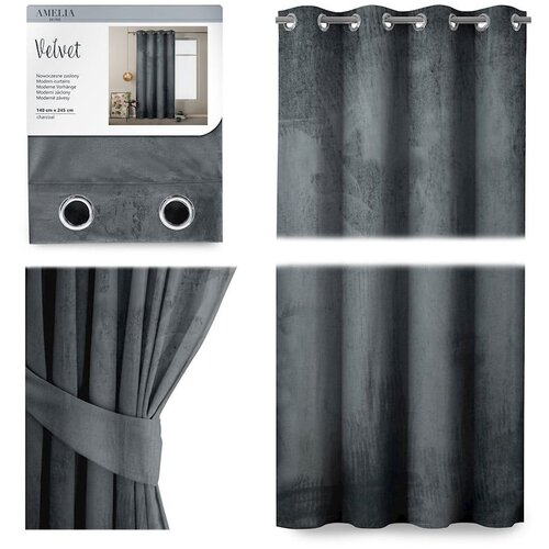 Restilo Siva zavjesa s bar&amp;scaron;unastom povr&amp;scaron;inom AmeliaHome Velvet, 140 x 245 cm Slike
