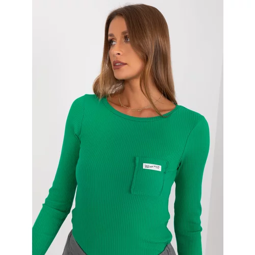 Fashion Hunters Green fitted, ribbed long-sleeved blouse