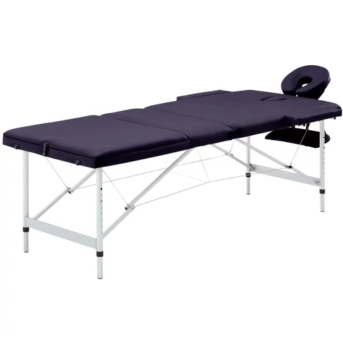 Sklopivi stol za masažu s 3 zone aluminijski ljubičasti