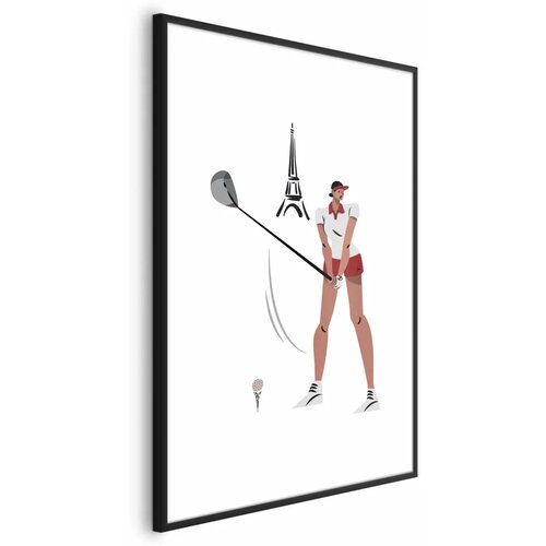  Plakat - Illustration of a Female Golfer with the Eiffel Tower in the Background 60x90 Crni okvir s margom Cene