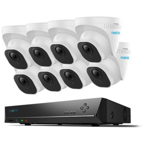 Reolink varnostni komplet RLK16-800D8-A, 1x nvr snemalna enota 4TB, 8x ip kamera D800, zaznavanje gibanja, 4K ultra hd, ir led luči Slike