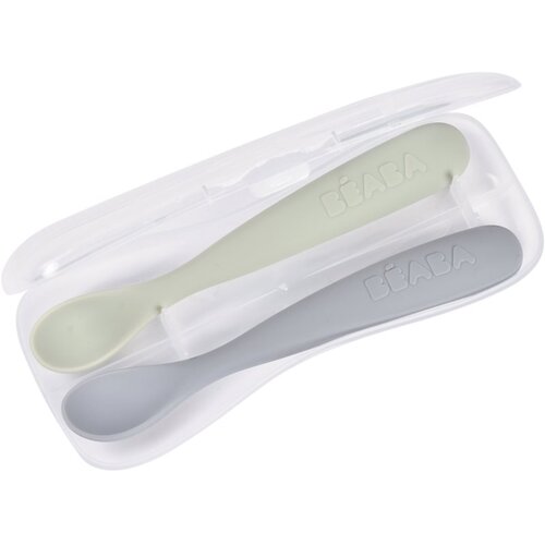 Beaba Set of 2 Ergonomic Spoons žlička z etuijem Pebble Green 4m+ 2 kos Cene