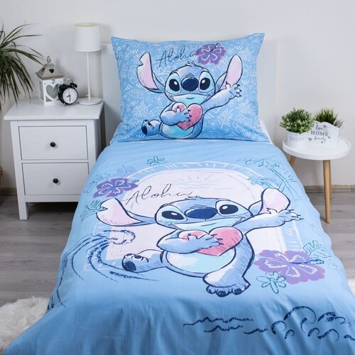 Jerry Fabrics Modra enojna bombažna otro&amp;scaron;ka posteljnina 140x200 cm Lilo and Stitch &amp;quot;Wave&amp;quot; &amp;ndash; Slike