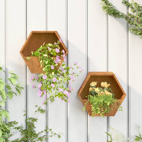 VidaXL Zidne sadilice 2 kom boja hrđe od čelika COR-TEN 30x10x25 cm Slike