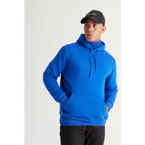 Altinyildiz classics Men's Dark Blue Standard Fit Fleece 3 Threaded Hooded Hooded Kangaroo Pocket Cotton Sweatshirt.