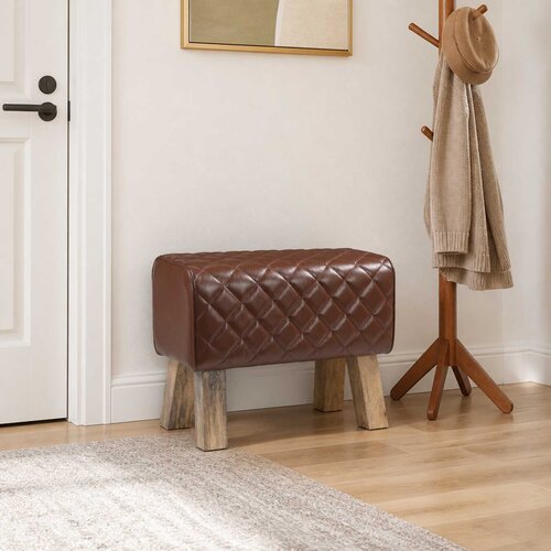 Klupa 60 x 30 x 45 cm Prava koža Smeđa dijamantna Cijene