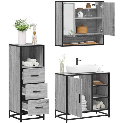 vidaXL 3-dijelni set kupaonskog namještaja siva boja hrasta drveni Cijene