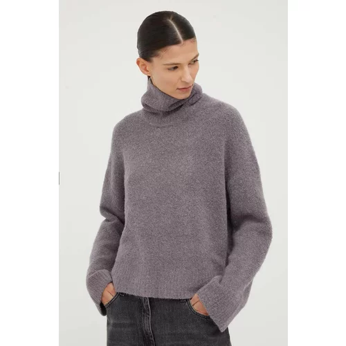 Samsoe Samsoe Vuneni pulover za žene, boja: siva, topli, s dolčevitom