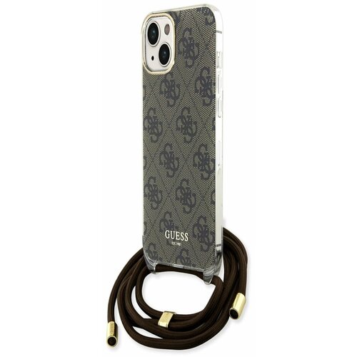 Guess IML 4G Printed Crossbody Popruh Zadn&amp;iacute; Kryt pro iPhone 15 Brown Ovitek za telefon Vijolična Slike