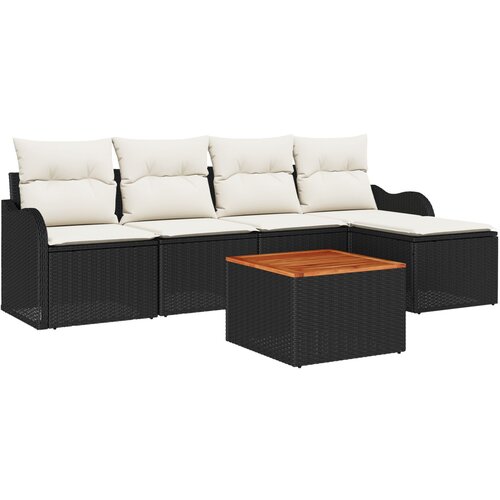VidaXL Set Vrtnih Sofa od 6 Komada s Jastučićima Crni Poli Ratan Akacija, Vrtna Sofa za Dvoje s Jastučićima Crna Poli Ratan Slike