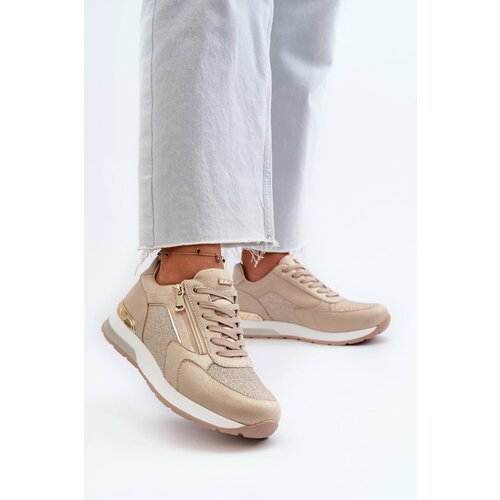 Kesi Women's sneakers with glitter and zipper INBLU beige Slike