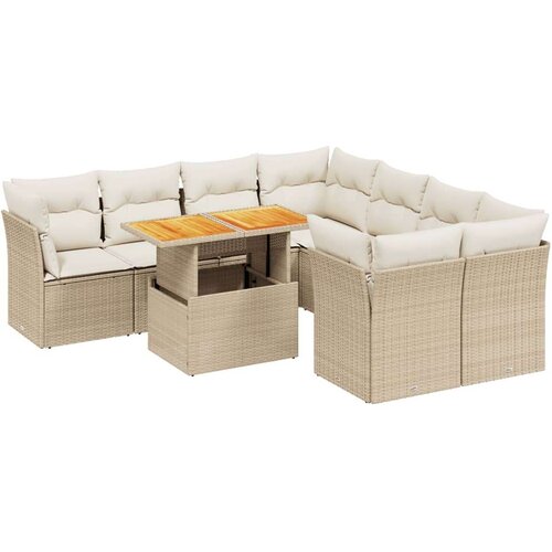 VidaXL 9-dijelni set vrtnih sofa s jastucima bež od poliratana Slike