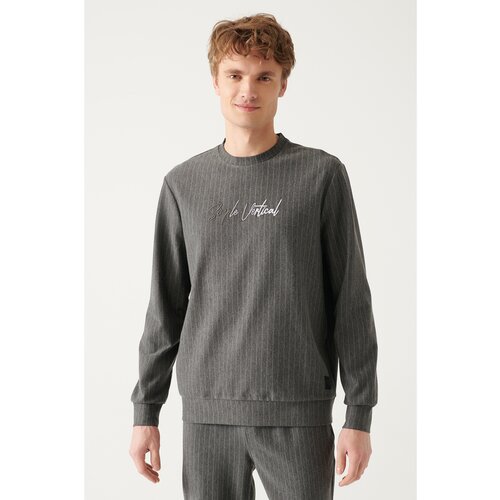 Avva Men's Anthracite Crew Neck 2 Thread Printed Standard Fit Regular Fit Sweatshirt Slike