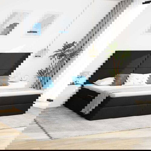 vidaXL Krevet S LED lampica s uzglavljem Crna 180 x 200 cm tkanina Cene