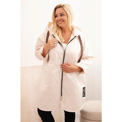 Kesi Włoski Plus Size women&amp;#039;s quilted jacket with a hood and the inscription HOPE light beige Slike