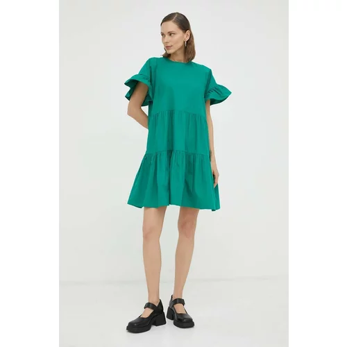 2NDDAY Pamučna haljina boja: zelena, mini, širi se prema dolje