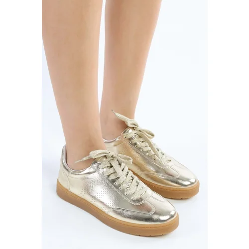 Shoeberry Women's Campues Gold Metallic Flat Sneakers