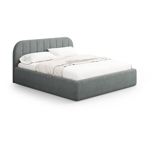 Windsor & Co Sofas Temno siva oblazinjena zakonska postelja s prostorom za shranjevanje z letvenim dnom 140x200 cm Juno – Cene