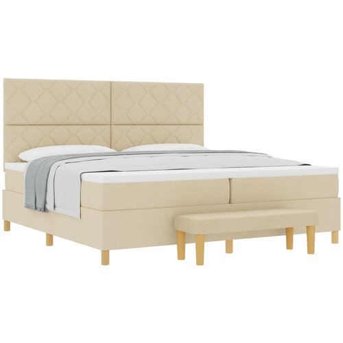 VidaXL Krevet s kutijom s madracem i klupom Krem 200x200 cm Tkanina Slike