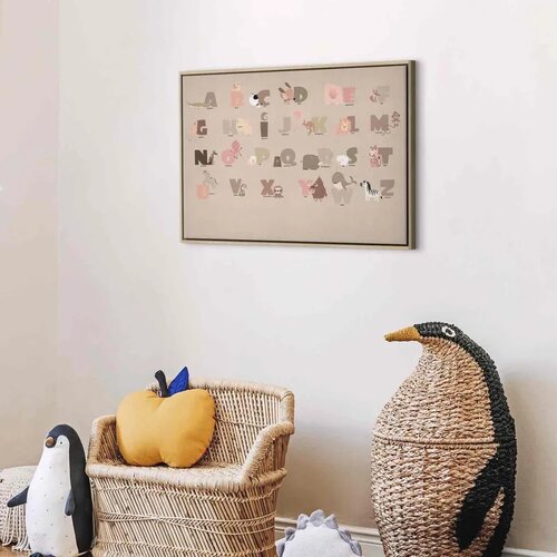  Slika - Alphabet at the Zoo - Joyful Animals and Their Names on a Beige Background 120x80 U prirodnom drvenom okviru Slike
