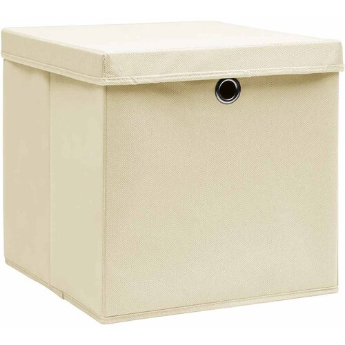  Kutije za pohranu s poklopcima 10 kom krem 32x32x32 cm tkanina Slike