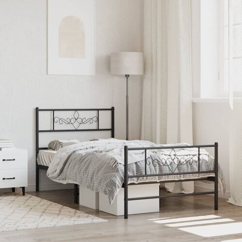 VidaXL Metalni okvir kreveta uzglavlje i podnožje crni 90 x 200 cm Slike