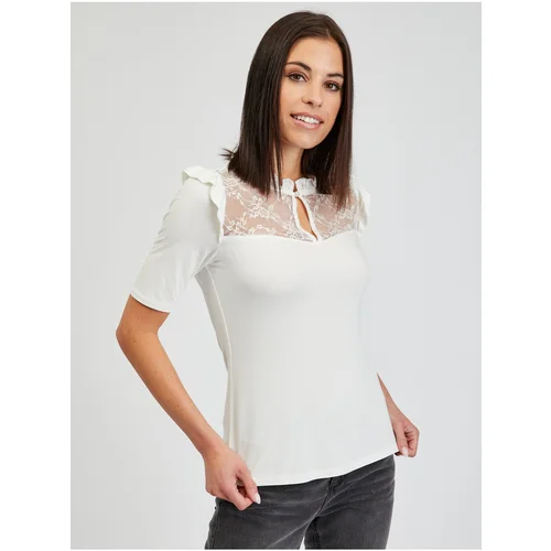 Orsay White Ladies T-shirt with lace - Women