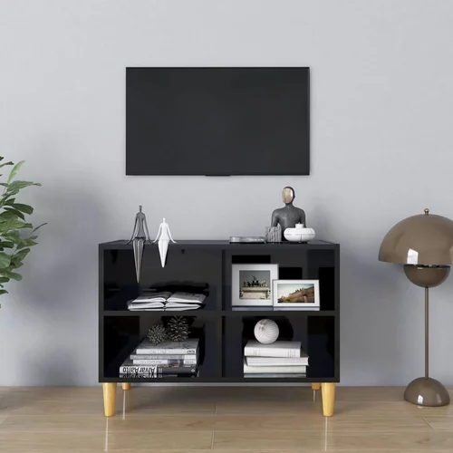 vidaXL TV omarica z lesenimi nogami visok sijaj črna 69,5x30x50 cm, (20620856)