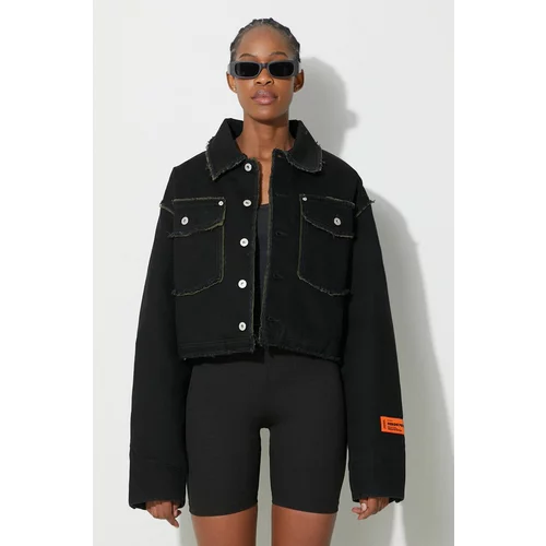 Heron Preston Traper jakna Rebuilt Denim Jacket za žene, boja: crna, za prijelazno razdoblje, oversize, HWYE013F23DEN0011000