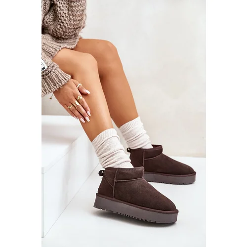 Kesi Women's suede snow boots on platform brown Nereviana