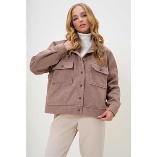Trend Ala&amp;ccedil;atı Stili Women&amp;#039;s Milk Coffee Lined Double Pocket Cashmere Jacket Slike