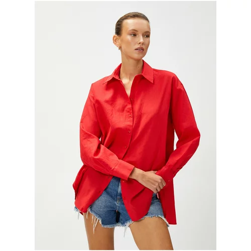 Koton Standard Shirt Collar Plain Red Women's Shirt 3sak60019pw
