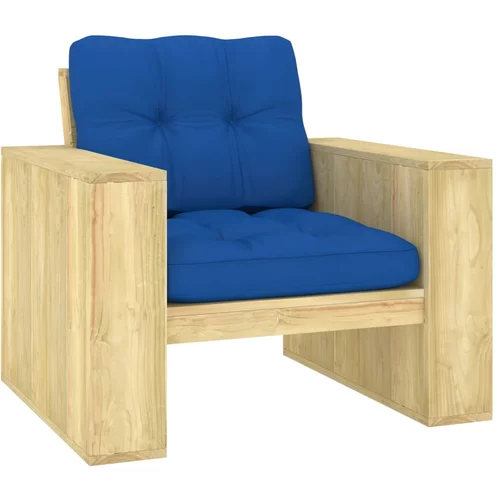 vidaXL Vrtna stolica s kraljevsko plavim jastucima od borovine