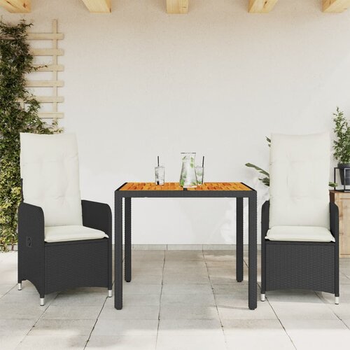 VidaXL 3-dijelni vrtni bistro set od poliratana s jastucima crni Slike