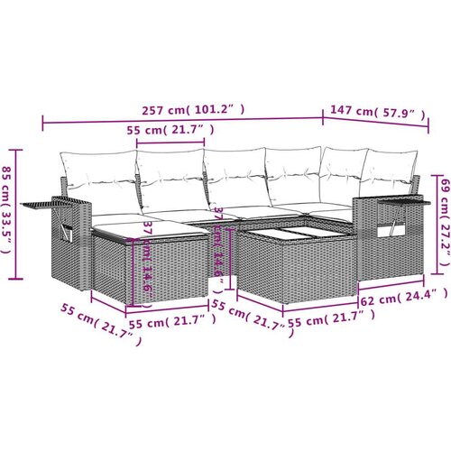 VidaXL 7-dijelni set vrtnih sofa od poliratana s jastucima smeđi Slike