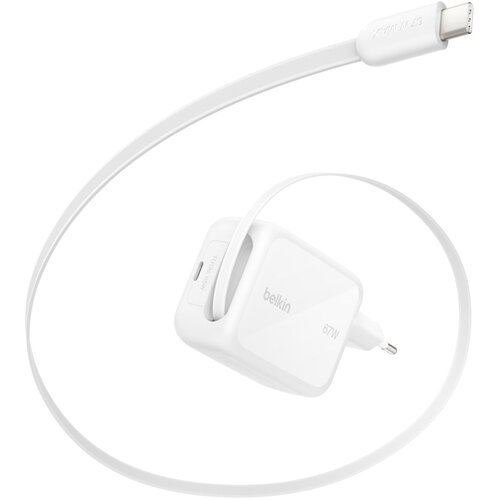 Belkin BOOST Charge Pro 67W Dual GaN retract.Cable whi WCH022kqWH Slike