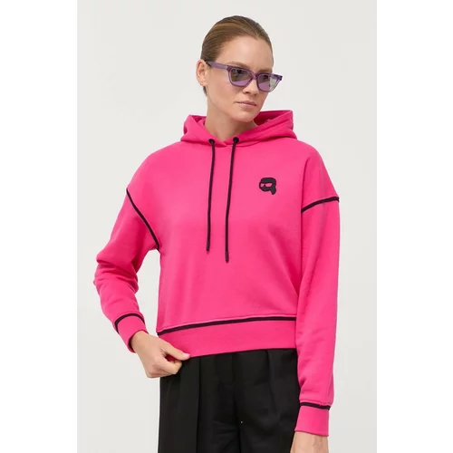 Karl Lagerfeld Dukserica za žene, boja: ružičasta, s kapuljačom, s aplikacijom