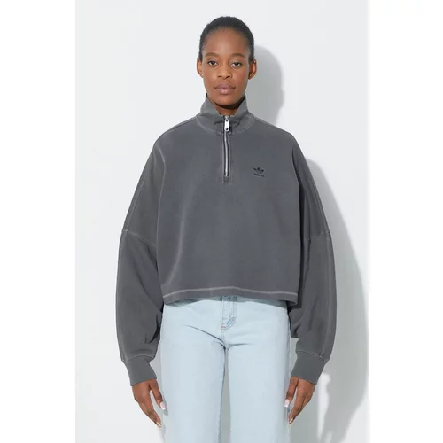 Adidas Bombažen pulover ženski, siva barva, IT9884