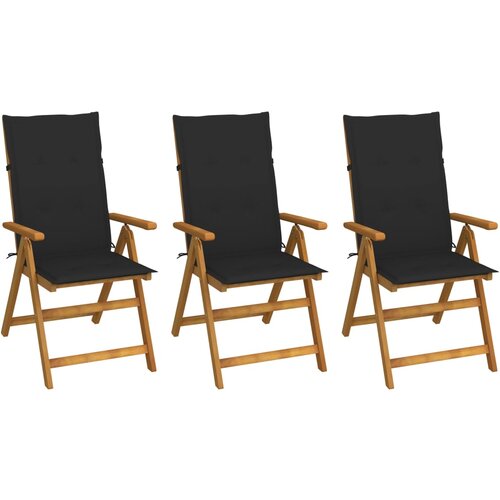 3 Zložljivi vrtni stoli 3 kosi z blazinami trden akacijev les Slike