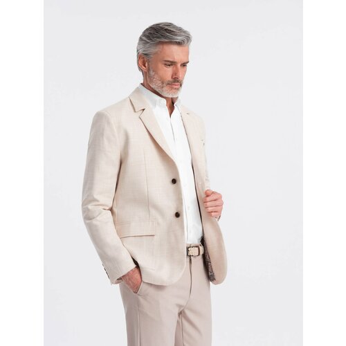 Ombre Men's REGULAR cut blazer with linen - cream Slike