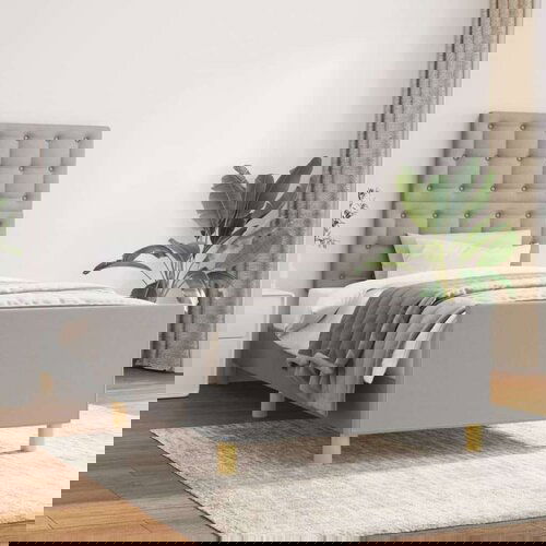  Posteljni okvir z vzglavjem svetlo siv 90x200 cm blago, (20788167) Slike