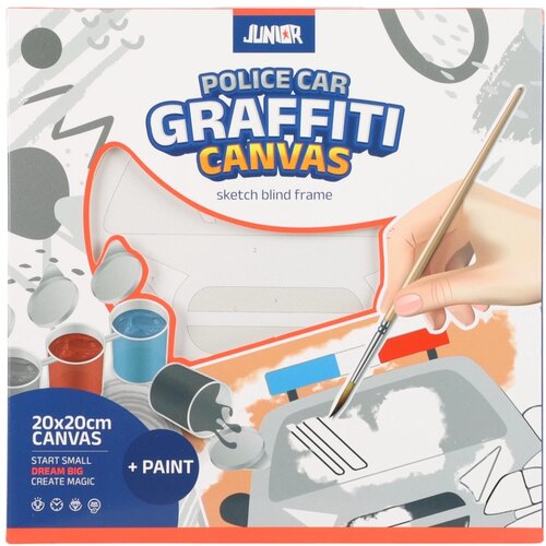 Junior Graffiti canvas, blind ram sa skicom, policijski auto, bela, 20x20cm Cene