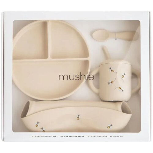 Mushie komplet jedilni set silikonski bees Slike