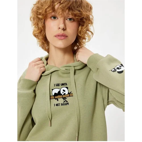 Koton Oversize Hooded Sweatshirt with Panda Embroidery Kangaroo Pocket