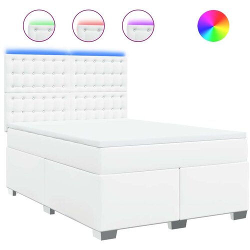 VidaXL Krevet s oprugama i madracem bijeli 140x190 cm od umjetne kože Slike