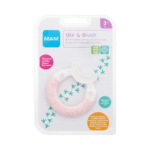 Mam Bite & Brush Teether 3m+ Pink gricalica s dlačicama za čišćenje prvih zubića 1 kom Cijene