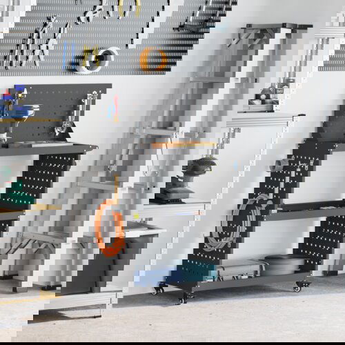 vidaXL Količar za alate s policom s kotačem s pohranom crna 65 x 35 x 111 cm metal Cijene