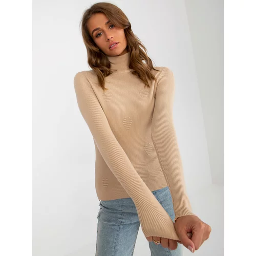 Fashion Hunters Lady's camel sweater with turtleneck