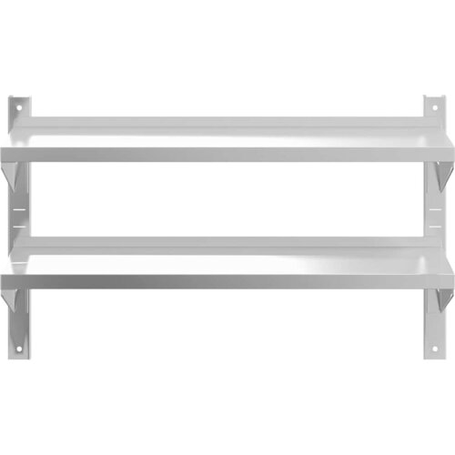  Zidna polica s 2 razine 100x23,5x60 cm srebrna nehrđajući čelik Slike